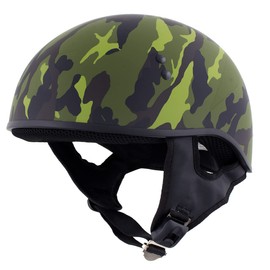 Milwaukee Leather Hot Leathers Camo Matte Green Motorcycle Skull Cap Half Helmet for Men and Women DOT Approved HLD1049 - Medium