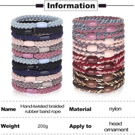 Pack of 24 Braided Hair Bobbles Cotton Hair Bobbles Multicoloured Braided Hair Bands Fashion Braided Elastic Hair Bobbles for Women / Girls / Children, Thick and Curly Hair (Mixed Colours)