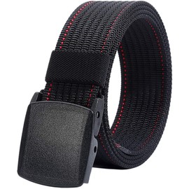 LionVII Men's Work Belt Nylon with Plastic Buckle 130 cm Black One Size, Black ribbon and red wire