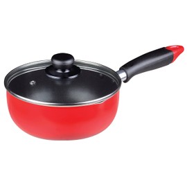 Pearl Metal HB-6140 Yukihira Pot, 7.1 inches (18 cm), Glass Lid Included, For Gas Fire, Fluorine, Red Only One Stage