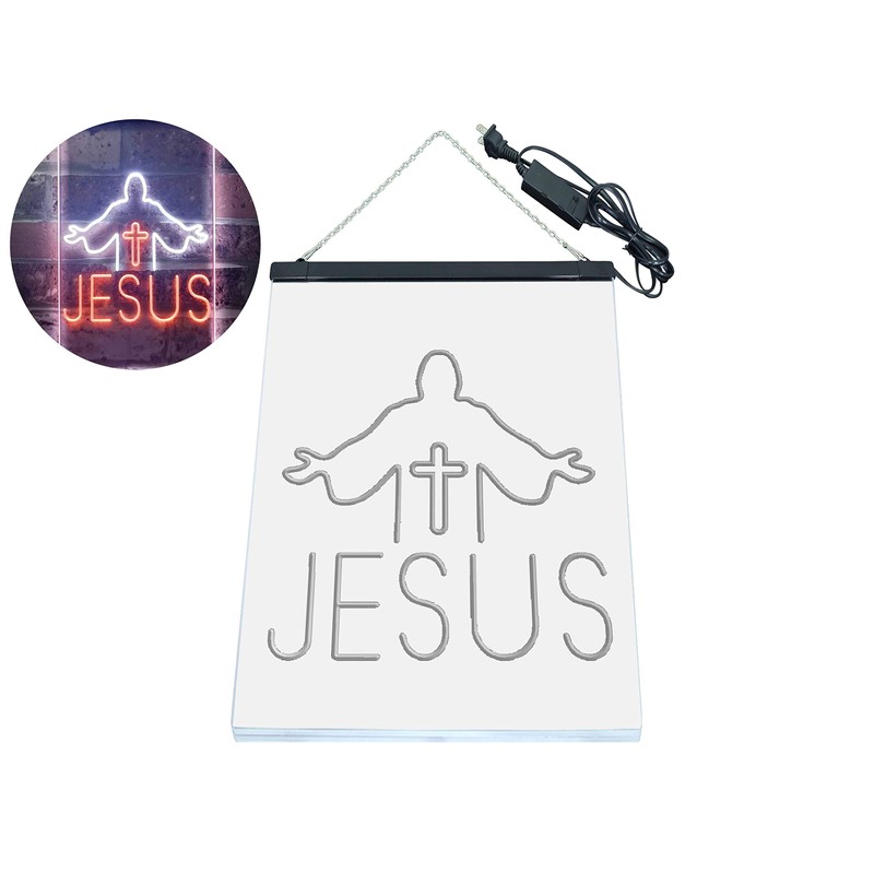 Jesus Saves Crosses Church Dual Color LED Neon Sign White