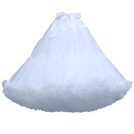 KWBCM Women's Dual Purpose of Petticoat and Skirt above Knee Underskirt Multicolour Tutu Skirt Fluffy Ballet Dress White