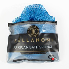 Bellanomi Esponja Exfoliante Africana de Malla, Auténtica, de Origen Ético en Nigeria, 45 Pulgadas de Largo, Cepillo para La Espalda de Uso Diario (Azul Bebé)