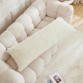 Uhamho Body Pillow Cover Large Fluffy Shaggy Lumbar Full Body Pillowcase 21 x 54 Inches Soft 1 Pack Modern Home Decorative Zipper Closure, Cream