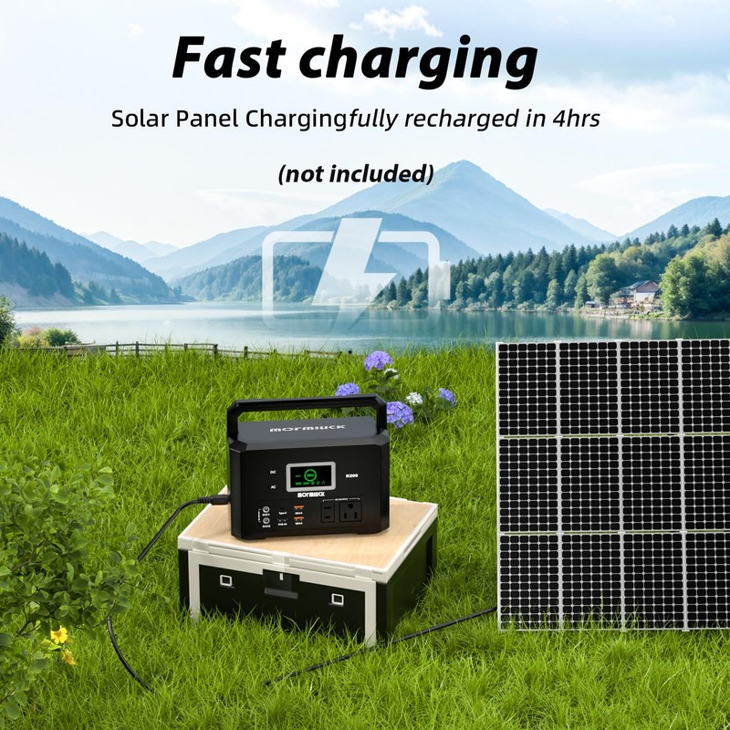 200W Portable Power Station (400W Peak), mormluck 118Wh Solar Generators
