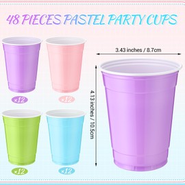 Reallnaive 48 Pcs 12oz Pastel Rainbow Party Cups, Disposable Plastic Cups, 4 Soft Pastel Colors for Parties, Holidays, Events & Home Use, Durable & Lightweight