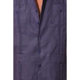 bohio Men's 100% Linen Guayabera Traditional 4 Pocket w/Short Sleeves Navy/L