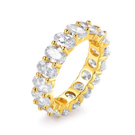 18k Gold Plated Womens Eternity Wedding Band Oval Cut Cubic Zirconia Ring (Gold, 6)