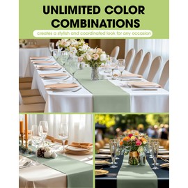 Pureegg Sage Green Plastic Table Runners - 10 Pack, 14'' x 108'', Water Resistant & Disposable Centerpiece Decorations for Table Cloth, Wedding, Birthday, Holiday, Baby Shower, Party, Home Decor