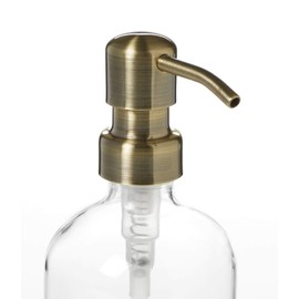 Industrial Rewind Clear Glass Soap Dispenser with Brass Metal Pump and Non Slip Coaster - 16oz Refillable Liquid Soap Dispenser Pump Bottle for Bathroom Vanity Countertop, Kitchen Sink