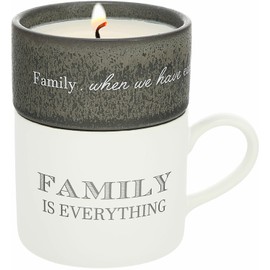 Pavilion - Family Is Everything - 4 Oz Candle & 10.8 Oz Mug Gray & Cream Neutral Stackable To: From: Tag Gift Set