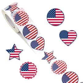 Masper American Flag Stickers, 1.5 Inch, 500 Count, Waterproof, 4 USA Flag Designs for Parties, Events, Celebrations, Decorations