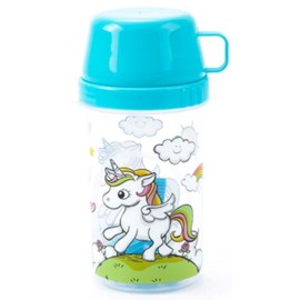 OM SUPPLIES Unicorn Sky Blue Sandwich Lunch Snack Box 3 Multi Compartment with Bottle 450ml Kids Children School (Unicorn Sky Blue)