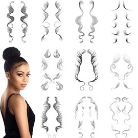 Onpep 10Pcs Baby Hair Tattoo Stickers - 10 Styles Temporary Bangs Tattoos Edges DIY Hairstyling Template Curly Stickers Waterproof Lasting Makeup Tool for Women