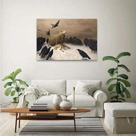 1 Piece Vintage Sheep Canvas Art Paintings-Chimney with Ghost Landscape, Wooden Frame, Suitable for Bedroom, Living Room Or Family Office Decorations | Retro Canvas Canvas Painting Made | with Mounting Edge Canvas Painting, Ready to Hang - Color: 28* 40*