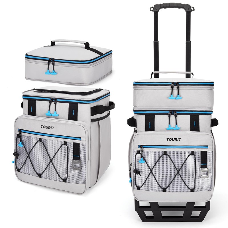 TOURIT 75 Can Insulated Rolling Cooler, Detachable Double Deck Beach