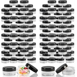 200 Pcs Empty Sample Containers with Black Lids Mini Plastic Makeup Travel Containers Small Sample Pot Jars Round Cosmetic Jars for Liquid Lotions Powder Creams (3g, 5g)