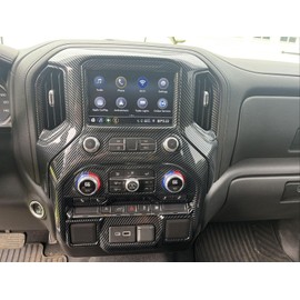 ruihe ‌Carbon Fiber Color Radio & Navigation Control Panel Cover Trim for 2019-2025 GMC Sierra/Chevy Silverado 1500/2500HD/3500HD - ABS Plastic Dash Frame Upgrade (High Version)