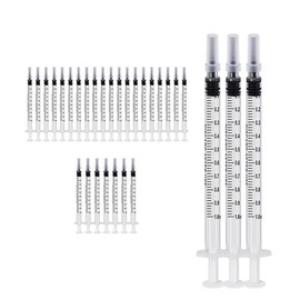 30Pcs 1ml 1cc Syringes with Cap,Reusable Small Plastic Liquid Measuring Syringe with Measurement Marks for Scientific Labs, Pet Feeding, Refilling Cosmetics