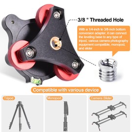 Tripod Leveling Base,Camera Head Leveler,3/8”Thread,+/-5°Precise Angle Adjustment,Aircraft-Grade Aluminum Alloy 3axis Tri Wheel Head,for Macro Panoramic Head,LP64