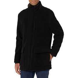Cole Haan Men's Fur Lined Full Zip Wool Plush Car Coat, Royal Black, Large