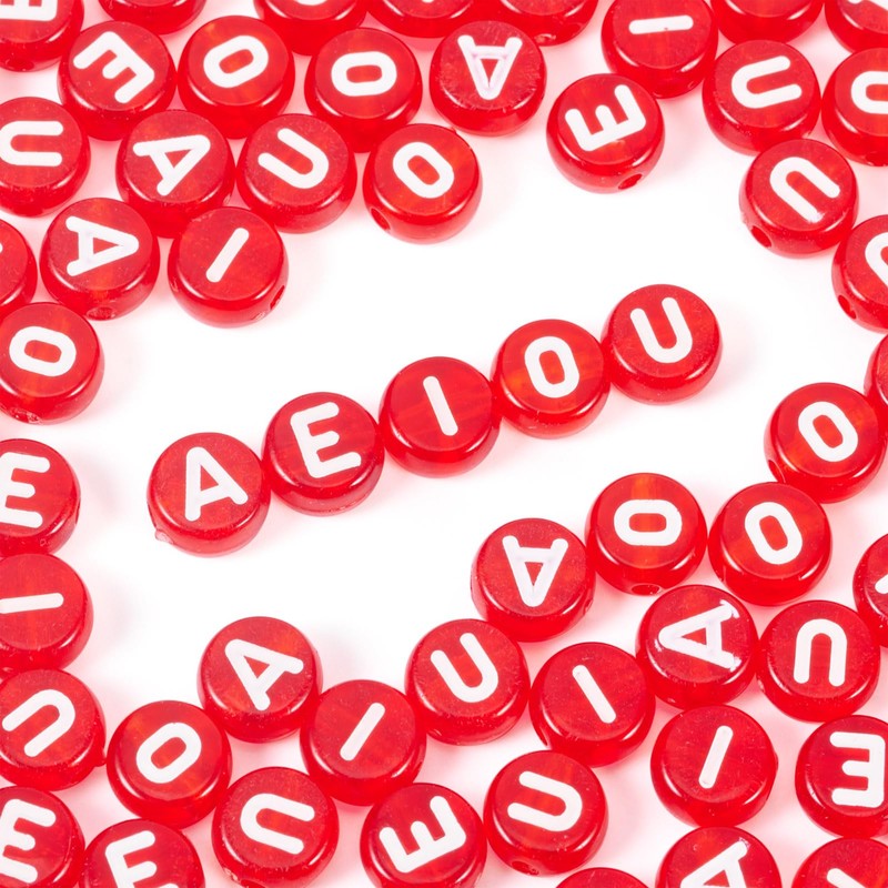 Craftdady 100pcs Red 7mm Letter Beads Flat Round Acrylic Alphabet