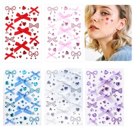 Face Stickers, Sparkling, Children, Set of 5, Cute, Face Stickers, Deco Stone, Heart, Round, Ribbon, Kids, Dance, Makeup, Stickable, DIY, Nail Deco Parts, Stage Makeup, Photography, Holiday Gift