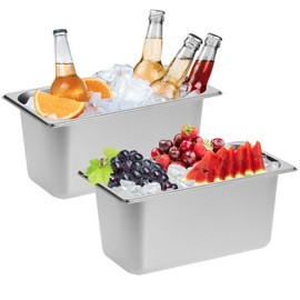 JUXYES Pack of 2 Strainless Steel Beverage Tub, Large Beer Ice Buckets Drink Cooler, Metal Champagne and Vine Buckets Drink Chiller, Rectangular Ice Storage Tub Ice Cube Bin