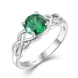 STARCHENIE Celtic Knot Ring for Women 925 Sterling Silver Created Emerald Rings Size 6