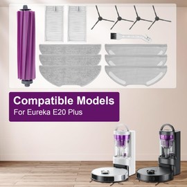 Heykewi Accessory Set for Eureka E20 Plus Vacuum Mop Robot Replacement Parts, 1 Main Brushes, 4 Side Brushes, 2 Filters, 6 Wiping Cloth Pads, 1 Cleaning Brush