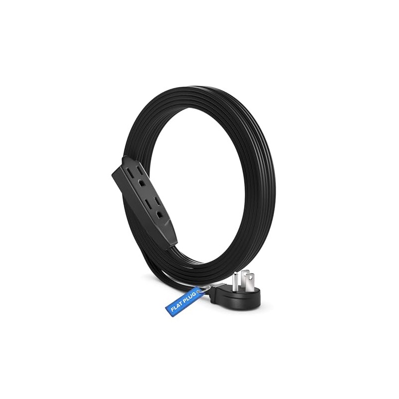 Maximm Cable 15 Feet Flat Plug Extension Cord/Wire, Multi Outlet