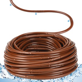 Innconee 1/4 Inch Drip Irrigation Tubing Hydroponics Dripline Hose with 6 Inch Emitter Spacing Irrigation Drip Line Emitter Tubing for Gardens Efficient Raised Beds Flower Watering(Brown,150 ft)