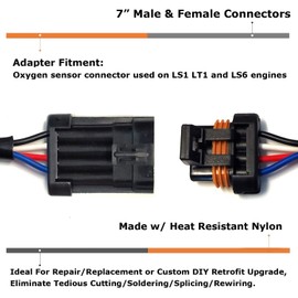 iJDMTOY Complete Set 4 Flat Pins GM LS1 LS6 O2 Oxygen Sensor Female & Male Harness Connectors Adapters Plugs w/ 7-Inch Pigtail Wiring