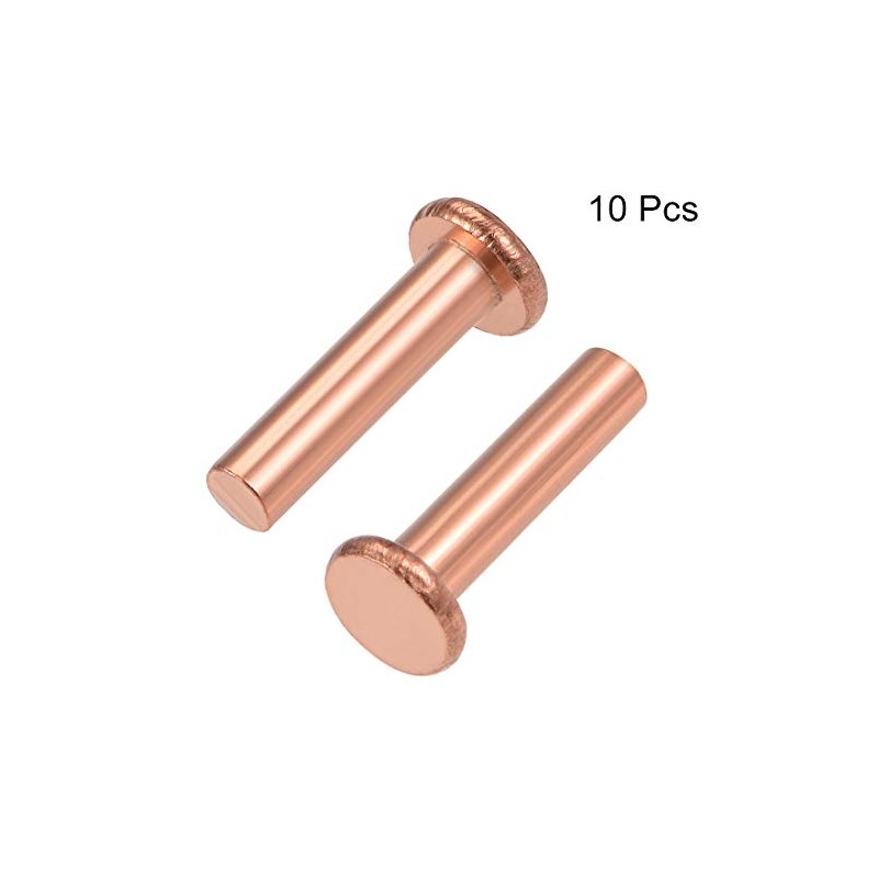 sourcing map 10Pcs 15/64" x 1" Flat Head Copper Solid