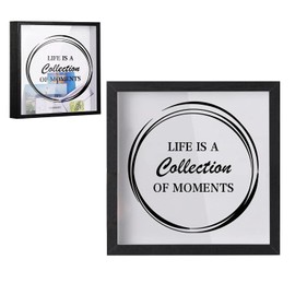 8x8In Shadow Box Frame, Wood Top Loading Memory Box with Slot, Ticket Card Display Case Keepsake Box for Travel Adventure Challenge Archive Photos, Desk Wall Decor (Black)