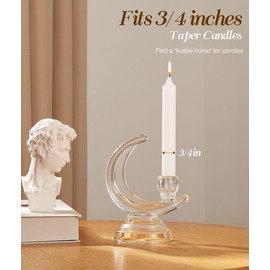 Lewondr Glass Candle Holder, Gothic Crescent Moon Ramadan Modern Candlestick Candelabra for 3/4'' Taper Candles, Candle Sticks Holder Decor for Centerpiece Dining Table Halloween Christmas Party Home
