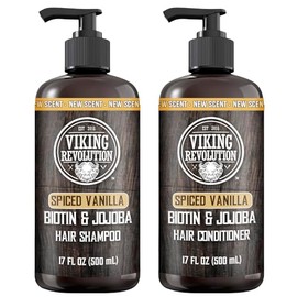 Viking Revolution Spiced Vanilla - Juego de champú y acondicionador para hombre con biotina y aceite de jojoba, champú natural para el cabello y acond