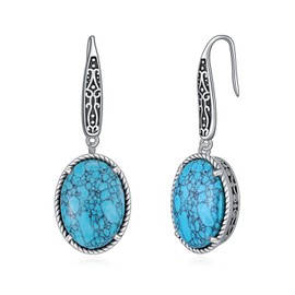Oval Shaped Turquoise Hook Earrings 925 Sterling Silver Vintage Filigree with 11 * 15 MM Green Turquoise Dangle hook Earrings for Women Gifts