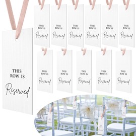 Clabby 12 Pack Reserved Chairs Signs with Ribbon for Wedding Reception Party Restaurant This Row Is Reserved Signs Hanging Signs for Wedding Church Events Pews Chair (Pastel Pink)