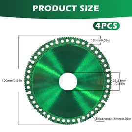 Ninnyi 4 PCS 100 * 22.23mm Tile Cutting Disc for Angle Grinder with 4 Washers, Diamond Stone Cutting Disc for Metal Wood Glass