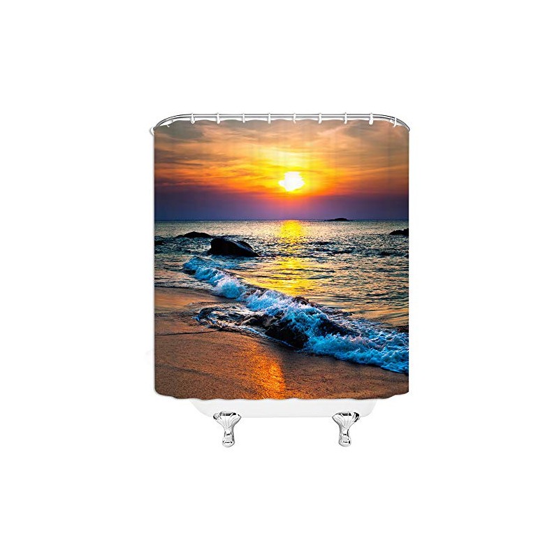 Ocean Beach Shower Curtain Beach Sunrise Sunset Scene Ocean Waves