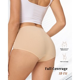 BELSIALOV Women's Cotton Underwear High Waisted Ladies Panties Stretch Full Coverage Postpartum Briefs 4 Pack M