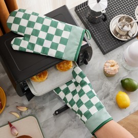 Ohocut Green Checkered Oven Mitts Heat Resistant, Vintage Retro Checkerboard Cute Oven Mitts, Non-Slip Silicone Kitchen Oven Mitts Gloves 1 Pair 7''x13''