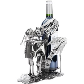 BRUBAKER Weinflaschenhalter Liebespaar mit Palmen - Metall Flaschenhalter Urlauber Paar am Strand - 24 cm Flaschenständer Dekoration mit Grußkarte - Wein Geschenk zum Valentinstag