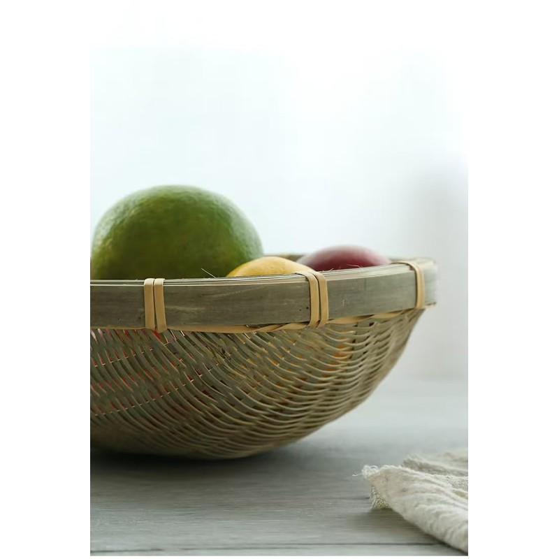 Handwoven Bamboo Sieve Basket, 17cm x 6cm, Natural