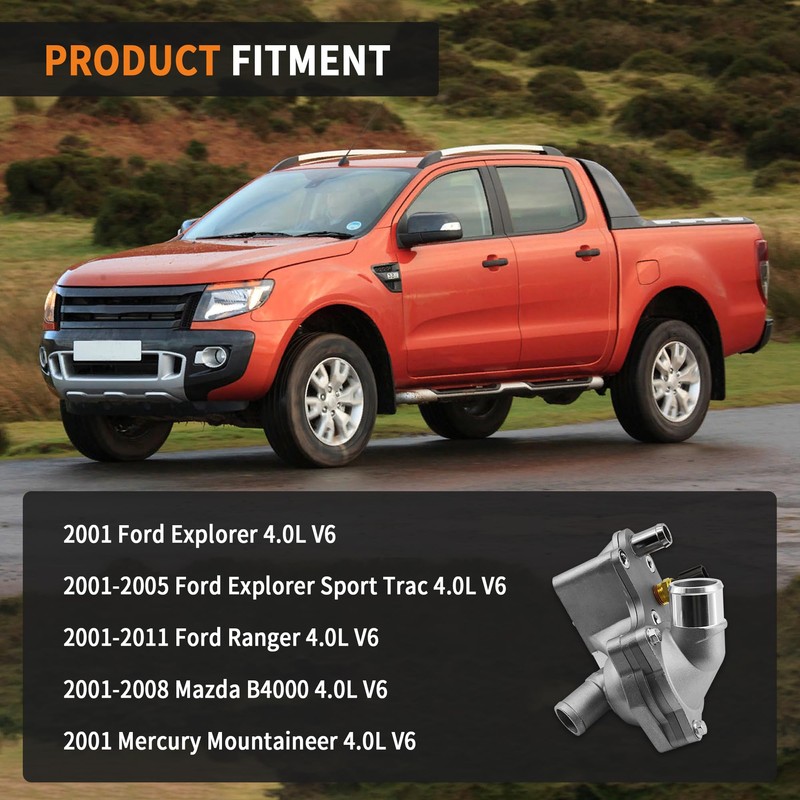 GLOCRORET Aluminum Thermostat Housing Assembly Compatible with 2001-2005 Ford Explorer,