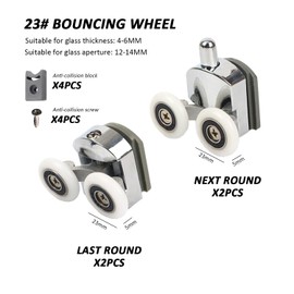 4 Pieces Shower Door Rollers, Glass Door Rollers, Adjustable Height Rollers, Double Upper Double Lower Glass Door Rollers, Suitable for All Kinds of Bathrooms (23mm)