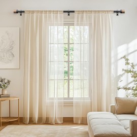 Wood Curtain Rods for Windows 48 to 84 Inch,1 Inch Boho Heavy Duty Curtain Rods with Imitation Wood Grain Finials,Adjustable Farmhouse Rustic Drapery Rod(4-7ft)