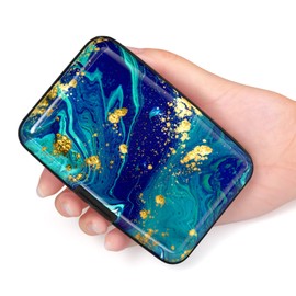Hsxnam Credit Card Holder Wallet, RFID Blocking Credit Card Case Aluminum Metal Cute Business Card Holder Pocket ID Case for Women Men, Green Marbling