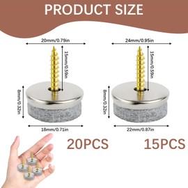 35PCS Screw-on Furniture Felt Pads, 20mm 24mm Chair Leg Floor Protector Felt Pads for Furniture Feet Felt Gliders with Easy Screw Installation Are Ideal Protector Pads for Wooden Floors and Furniture